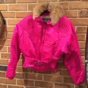 NEON PINK , down lined, fur collar ski coat